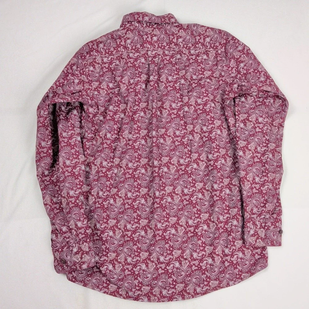 Ariat Boys Olex CAV SMU Burgundy Paisley Western Rodeo Button Down Shirt XL 18
